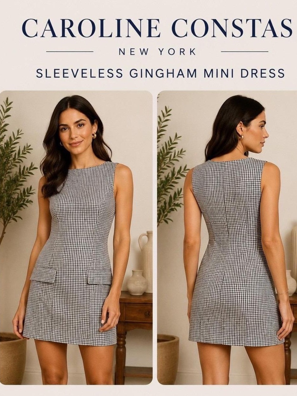 Revolve Caroline Constas Brown and White Gingham Mini Dress